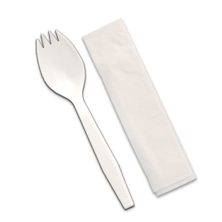 Senate Senate 10"x10" White 1 Ply Napkin White Spork Cutlery Kit, PK1000 P1005KIT